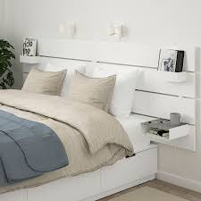 Nordli Bed With Headboard And Storage White King Ikea Cabeceros De Cama Ikea Cama Con Cajones Cama Con Almacenaje