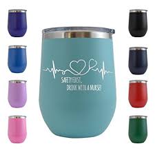 Nurse tumblers are great for nurses, doctors, nurses' aides, and more! Safety First Drink With A Nurse Engraved 12 Oz Wine Tumbler Cup Glass Etched Funny Gifts For Him Her Mom Dad Husband Wife Teal 12 Oz Buy Online In