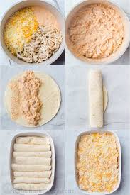 Step By Step Collage Tutorial How To Prepare Chicken Enchilada Filling And How To Assemble Enchiladas Chicken Enchiladas Chicken Enchilada Recipe Recipes