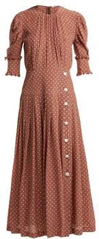 alessandra rich polka dot print pleated silk dress womens brown white dresses silk dress pink silk dress