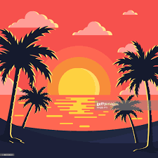 Sunset Beach Background Beach Sunset Painting Drawing Sunset Beach Illustration