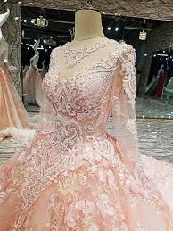 Muslim Blush Pink Beaded Bridal Dresses 2018 High Collar Full Sleeves Bridal Gowns 3d Flower Crystal Dubai Robe De Mariee Pretty Wedding Dresses Bridal Dresses 2018 Gorgeous Wedding Dress