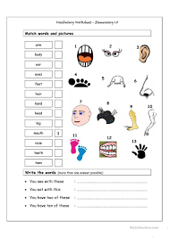 Practise parts of the body words with this song about a magic spell. Vocabulary Matching Worksheet Elementary 1 8 Body Parts English Esl Worksheets For Distance Learning And Physical Classrooms