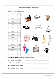 Human body parts learning vocabulary using pictures human body parts and list of human body parts. Vocabulary Matching Worksheet Elementary 1 8 Body Parts English Esl Worksheets For Distance Learning And Physical Classrooms