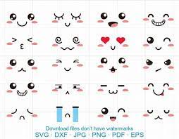 Cute Faces Clipart Svg Kawaii Faces Svg Dxf Silhouette Cricut Etsy In 2021 Kawaii Faces Cute Cartoon Faces Cute Easy Drawings