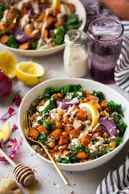 Cutting sweet potatoes into small pieces increases their surface area. Sweet Potato And Chick Pea Buddha Bowls With Ginger Tahini Sauce Cooking Classy