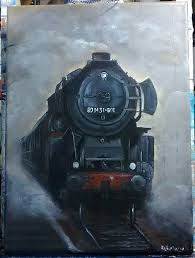 Acrylic Painting 9x12 On Canvas Black Train By Kathy Daly Traditional Black Canvas Paintings Painting Canvas Painting