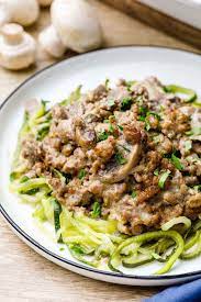 Zucchini Noodle Ground Beef Stroganoff Casserole Yum Recipe Paleo Casserole Recipes Ground Beef Stroganoff Ground Beef