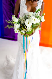 Four Ways To Kick Up The Color In Your Wedding Shabby Chic Wedding Bouquet Rainbow Wedding All White Wedding