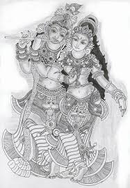 Black And White Mural Painting Outline Drawings Kerala Mural Painting Black Art Painting Madhubani Painting