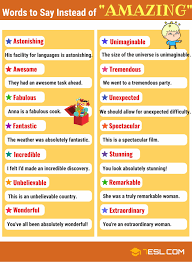 Amazing Synonyms 80 Words To Use Instead Of Amazing Examples Learn English Words English Phrases English Vocabulary Words