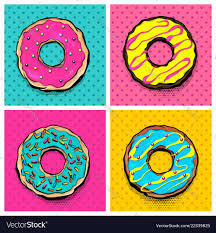 Set Doughnut Sweet Food Donut Cartoon Pop Art Style Vector Colored Illustration Halftone Pattern Vintage Retro D Pop Art Food Pop Art Posters Pop Art Design