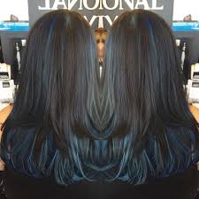Image Result For Pic Of Blue Streak In Dark Hair Blue Hair Highlights Brown Ombre Hair Color Blue Hair