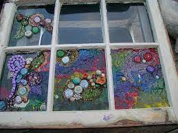 Progress With The Mixed Media Mosaic On An Old Chippy Window Mixed Media Mosaic Broken Glass Art Glass Crafts