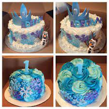 Blue Purple And White Frozen Cake With Olaf And Blue Rosette Smash Cake Frozen Cake Minnie Cake Cupcake Cakes