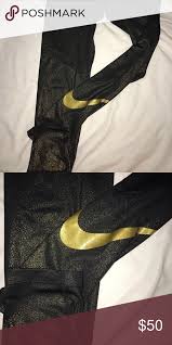 Black And Gold Nike Pro Leggings Nike Pro Leggings Full Length Leggings Gold Sparkle And Gold Swoosh On Side Of Leg Worn Once Nike Pants Track Pants J Nike Pro Leggings Leggings Nike Pros