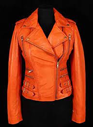 Le Craze Women S Genuine Lambskin Leather Orange Color Slim Fit Biker Motorcycle Jacket Fitted Biker Jacket Orange Leather Jacket Lambskin Leather Jacket