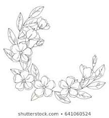 Benzer Vector Black White Contour Simple Sketch Of Decorative Flowers And Leaves Wreath Gorselleri Stok Fotograflari V Kolay Cizimler Desenler Nakis Desenleri