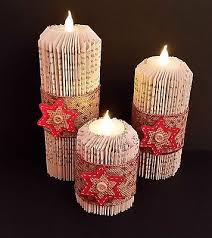 Folded Book Art Christmas Candles Set Of 3 With Battery Tea Lights Star Large Book Art Christmas Folded Book Art Book Crafts