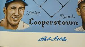 BOB FELLER AUTOGRAPHED 1962 HOF LITHOGRAPH ARTIST DON SPRAGUE JACKIE  ROBINSON #D