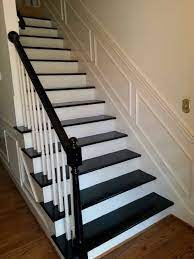 Black Painted Staircase And Arm Rail After Carpet Removed Painted Stairs Painted Wood Floors Black And White Stairs