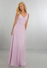 chiffon with v neckline and delicately beaded belt morilee