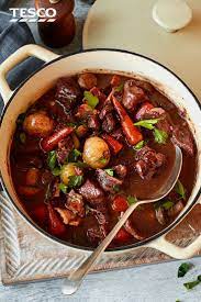 Slow Braised Beef In Red Wine Tesco Real Food Recipe Beef Casserole Recipes Slow Cooked Meals Beef Recipes