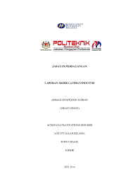 Program latihan industri ini merupakan sebahagian daripada kurikulum politeknik di mana setiap pelajar diwajibkan menjalani dan lulus latihan industri selama 20 minggu sebelum dianugerahkan sijil / diploma politeknik. Contoh Report Li Jabatan Perdagangan