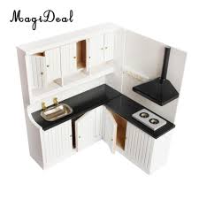 Modern Kitchen Set Wooden Furniture Model Kit For 1 12 Dollhouse Miniature Decoration Furniture Toys Aliexpress