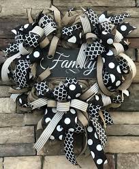 Black And White Striped Ribbon Wreath Family Wreath Mesh Wreath Tan Black And White Wreath Burlap Mesh Family Sign Everyday Wreath Polka Dot Ribbon Striped Ribbon Mesh Wreaths White Wreath Everyday Wreath