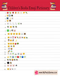 This covers everything from disney, to harry potter, and even emma stone movies, so get ready. Free Printable Children S Books Emoji Pictionary Quiz For Baby Shower