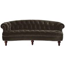 Custom tufted charcoal brown velvet sofa with brass base. Chesterfield Brown Hand Tufted Sofa