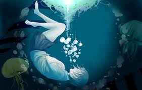 Aesthetic anime jellyfish ocean sad blueaesthetic. Wallpaper Girl Bubbles Anime Art Jellyfish Under Water Sachi Cmas125 Images For Desktop Section Syonen Download