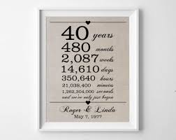 40 Years Together 40th Anniversary Gift For Husband Wife Days Hours Minutes S 2nd Wedding Anniversary 2nd Wedding Anniversary Gift Cotton Anniversary Gifts