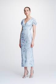 Nwt Marchesa Notte Light Blue Printed Sequin Midi Tea Dress Ebay Light Blue Midi Dress Tea Dress Dresses