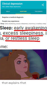 We did not find results for: Clinical Depression Also Called Major Depression About Symptoms Treatments Requires A Medical Diagnosis People May Experience Sleep Early Awakening Excess Sleepiness Insomnia Or Restless Sleep Sleep Early Awakening Excess Sleepiness I Ia