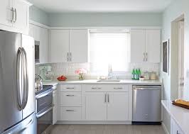 Gorgeous U Shaped Kitchen Features Walls Painted In Valspar Winter In Paris Lined With Low White Kitchen Makeover Classic White Kitchen Paint For Kitchen Walls