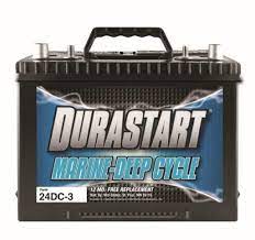 Used for starting gasoline engines. Durastart Marine Deep Cycle 12 Volt Battery 24dc 3