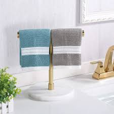 This show stopping piece, designed by jennifer mehditash, features a double vanity, marble countertop (trend alert!), brass fixtures and a gorgeous hue of navy. Bth205s2 Bz Kes Towel Rack With Marble Round Base T Shape Hand Towel Holder Stand Sus304 Stainless Steel Standing Tree Rack For Bathroom Vanity Countertop Brushed Brass Towel Racks Kolenik Home Kitchen