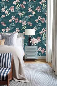 Papier Peint 100 Intisse Come Imprime Tropique Bleu Canard Rose Poudre Le Papier P Chambre Parentale Papier Peint Papier Peint Papier Peint Bleu Canard