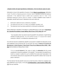 Examine the definition of defamation, how it relates to the first amendment, and other aspects of this civil tort. Defamation Questions And Answer Docx Defamation Discovery Law