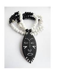 Black And White Jewelry African Mask Tribal Necklace Black White Jewelry Wooden Pendant Tribal Jewelry African Beaded Necklace Mens B African Tribal Jewelry Afro Jewelry Wrist Jewelry