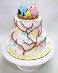 Birds Nest Theme 2 Tier Fondant Cake For Baby Shower By Sweet Mantra Customized 3d Cakes Designer Wedding En Wedding Cake Options Baby Shower Cakes Baby Cake