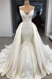 Spaghetti Straps Lace Fit And Flare Wedding Dresses Overskirt Appliques Detachable Satin Backless Bridal Gowns Bc0776 Wedding Dress Overskirt Backless Bridal Gowns Convertible Wedding Dresses