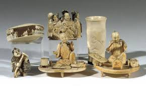 1975 height 3,2 cm the work of a modern master born 1931 in tokyo. Four Various Japanese Ivory Carvings A Small Vase And A Netsuke