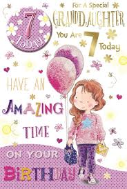 Message 7th Birthday Wishes For Daughter Granddaughter 7th Birthday Card Badge 7 Today Girl Balloon Hearts 9 X 6 Happy Birthday Wishes Cards Birthday Card Messages Happy 7th Birthday
