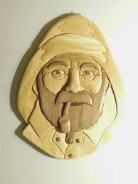 Intarsia Fisherman, Wood Art, Wall Hanging