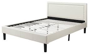 A leather bed is going to be stylish first and foremost but there's plenty of other advantages it's going to bring for instance it's easy to clean. Deluxe Nailhead Trimmed Ivory Bonded Leather Platform Bed With Wooden Midcentury Platform Beds By Sofamania Houzz