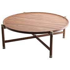 62 l coffee table solid natural walnut three tapered wooden legs rounded. Otto Round Coffee Table In Light Walnut With Antique Brass Fittings And Stem For Sale At 1stdibs
