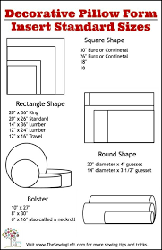 Pillow Form Insert Printable Size Chart Sewing Pillows